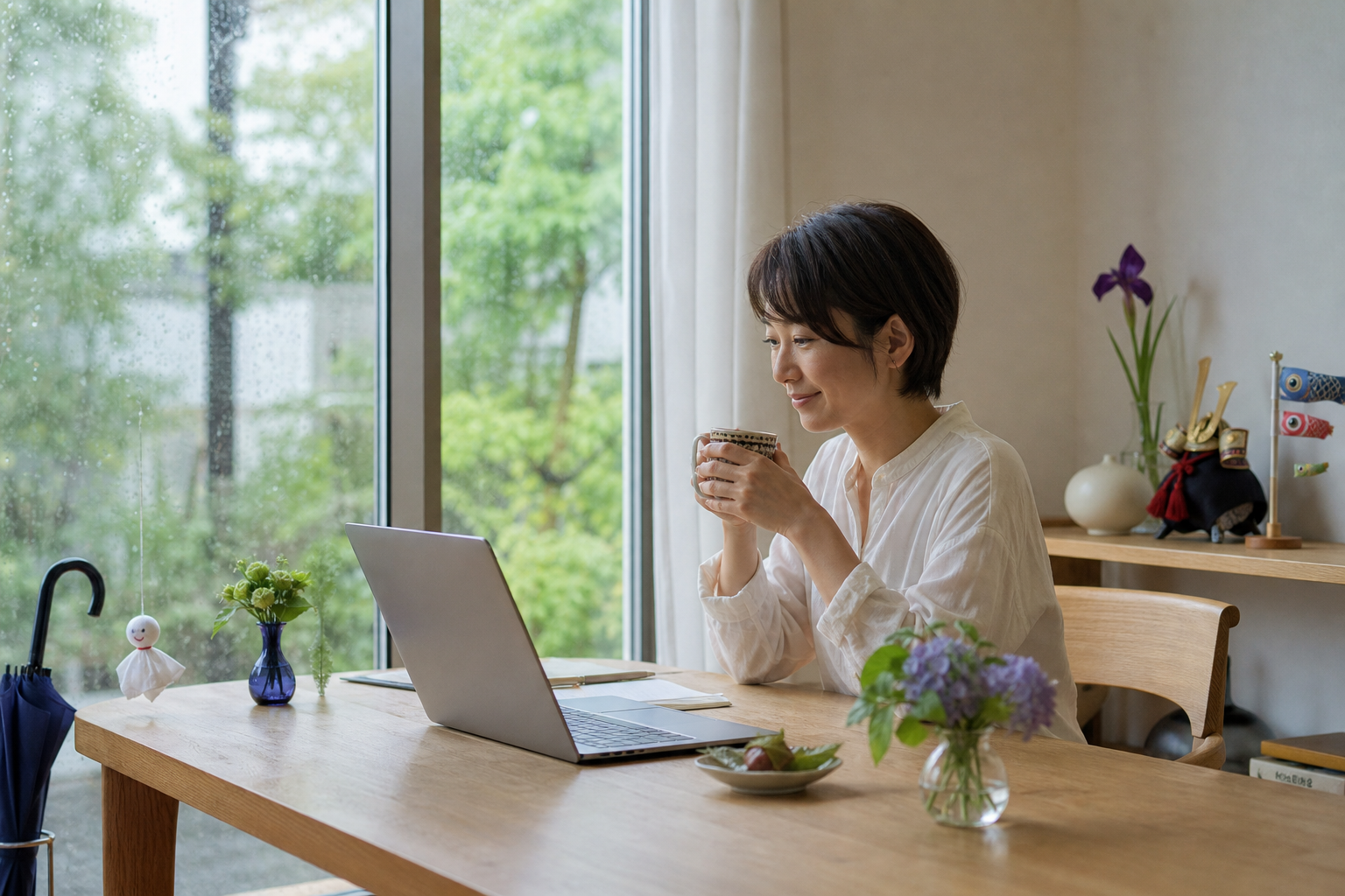 雨の日や季節行事を楽しむ“ちょっと特別な在宅ワーク時間”の記事内容を表すイメージ