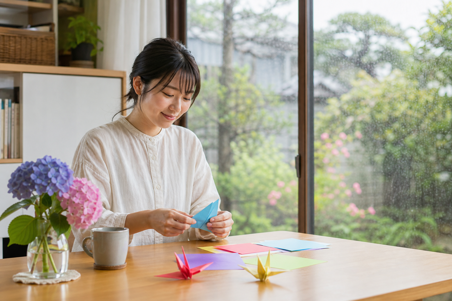 雨の日や季節行事を楽しむ“ちょっと特別な在宅ワーク時間”の準備をする様子