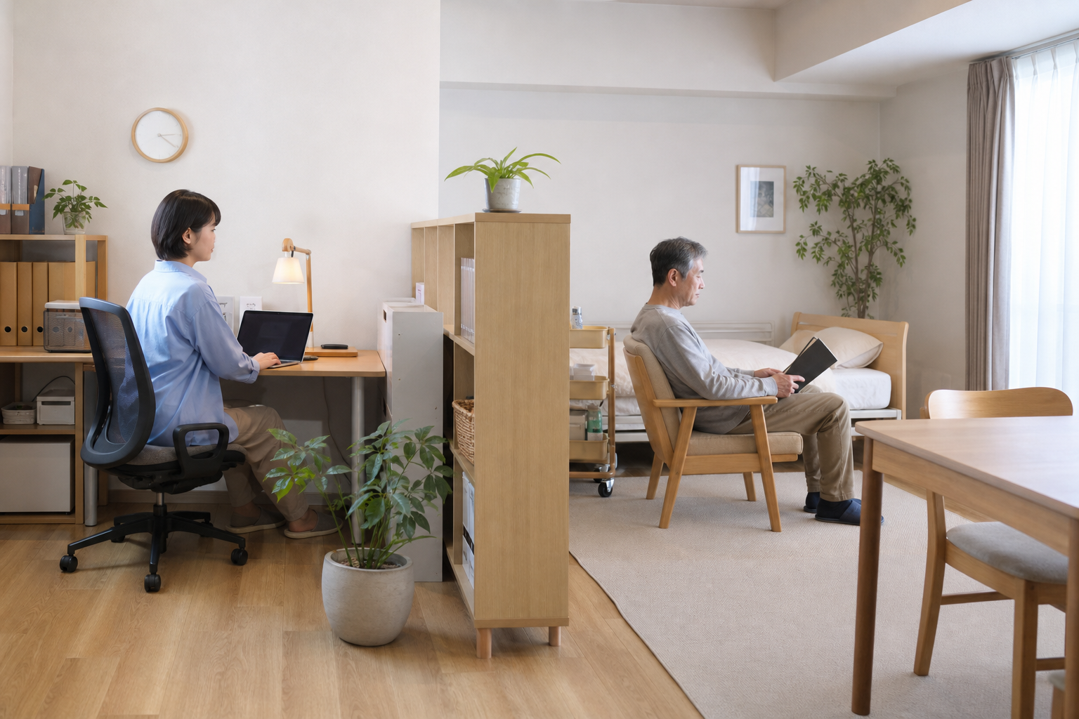 仕事と介護、同じ部屋で整える“ゾーン分け”レイアウト例の記事内容を表すイメージ