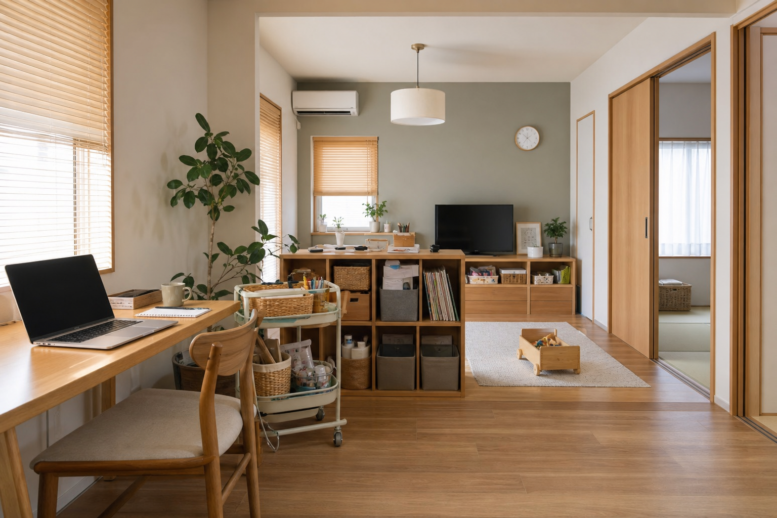 仕事と介護、同じ部屋で整える“ゾーン分け”レイアウト例で使う道具や配置の例