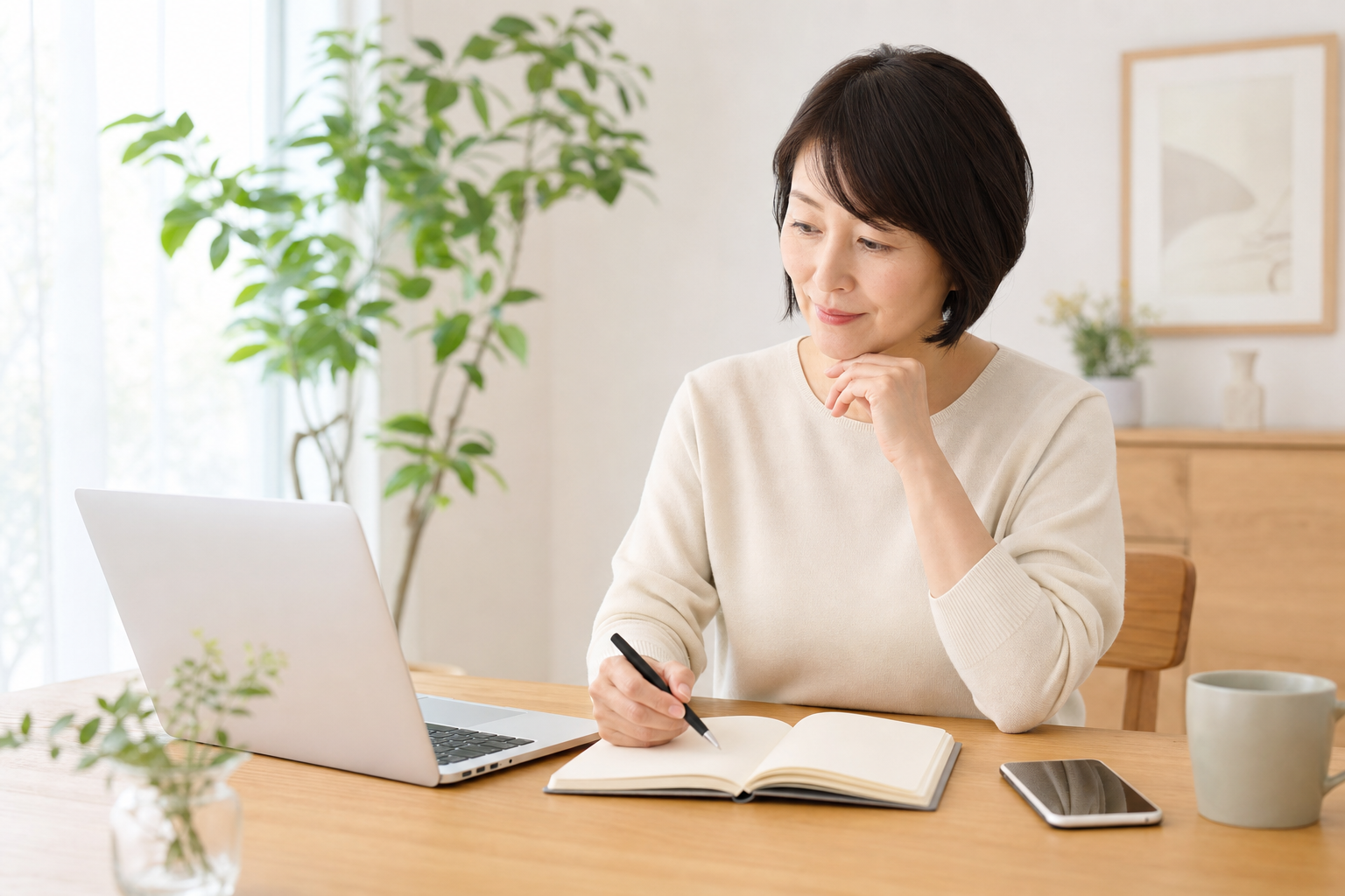 介護の悩みと相談先をノートで整理する様子
