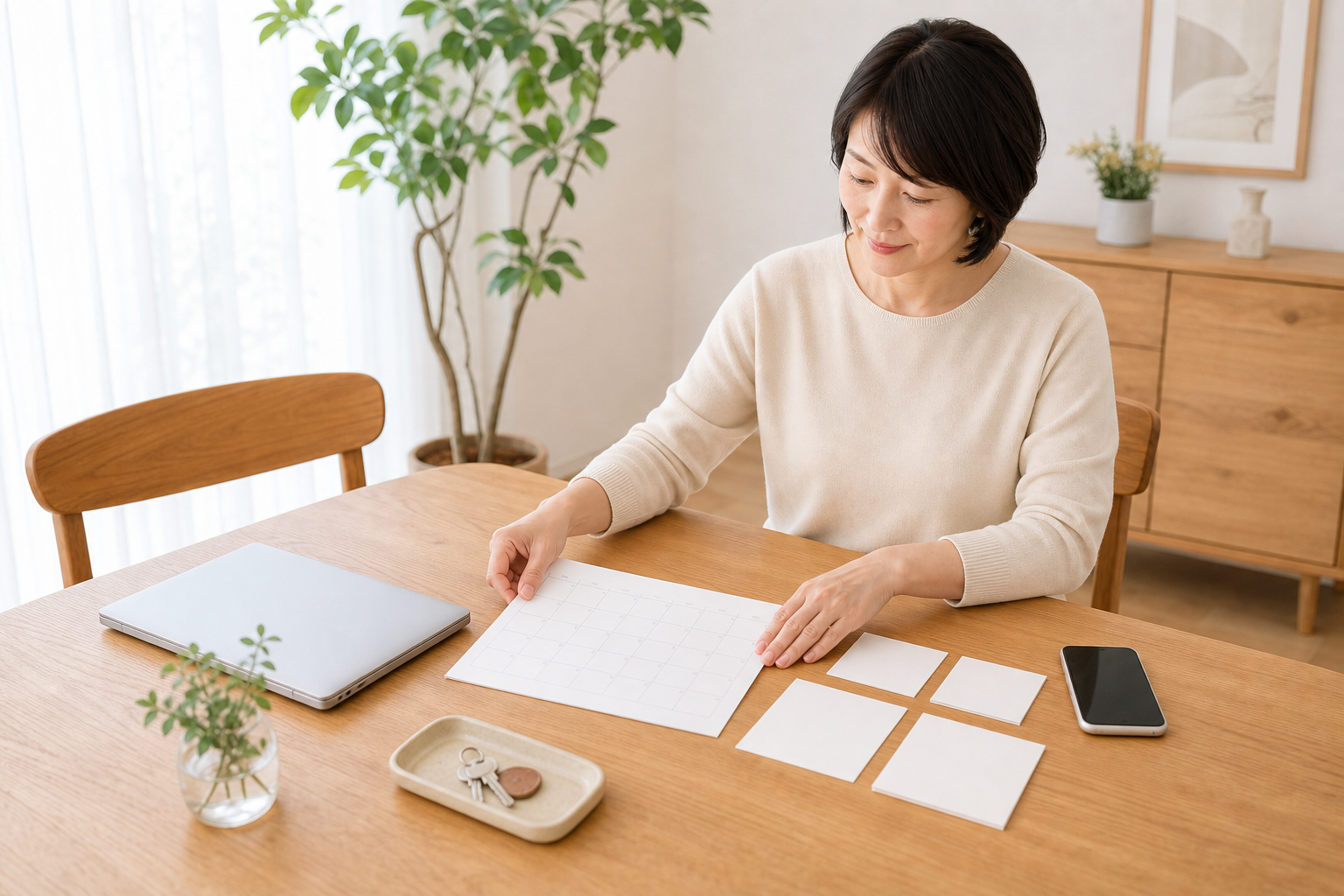 介護と仕事の予定を場面別に整理する様子