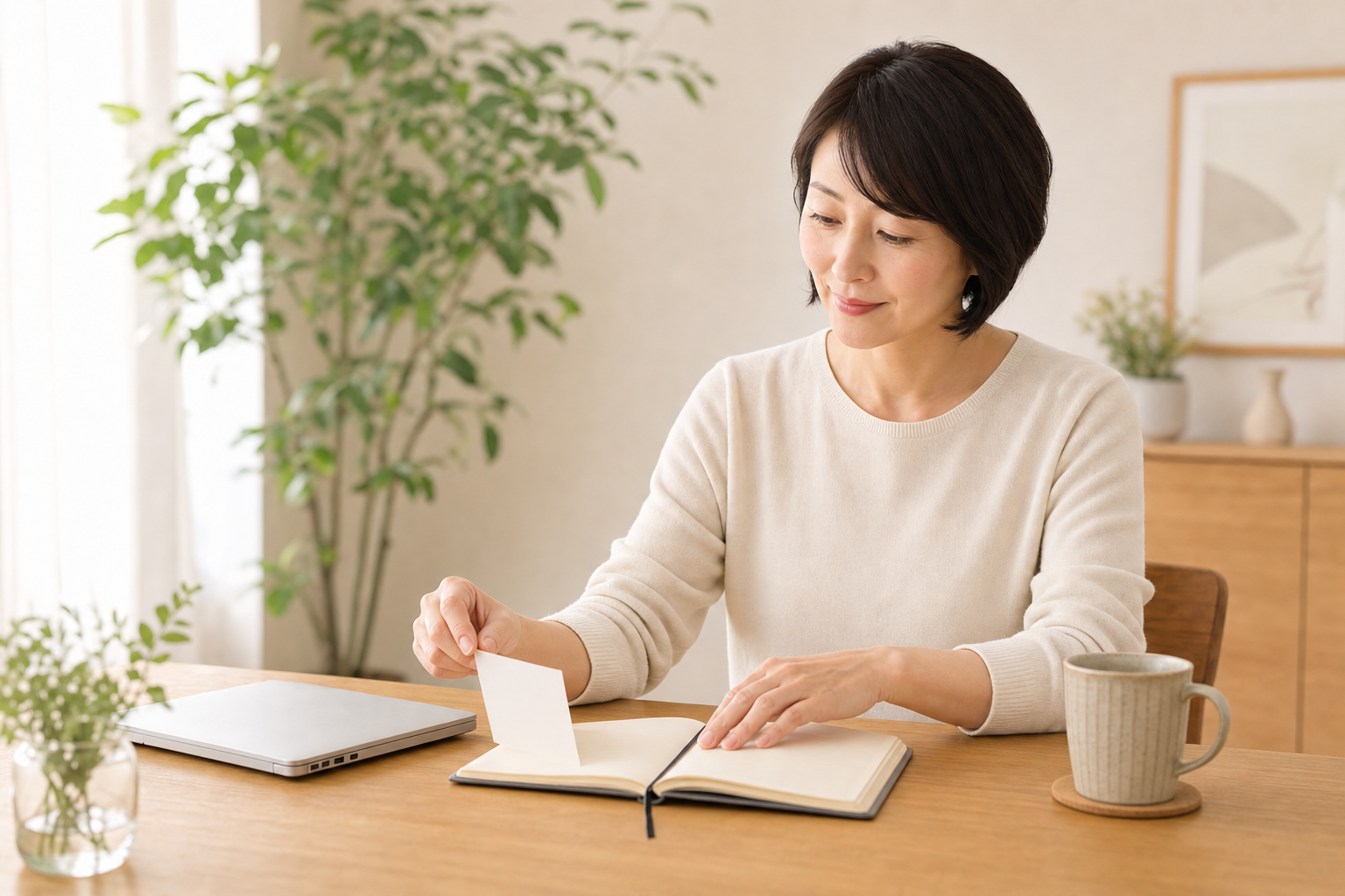 毎日の出来事をノートで振り返る様子