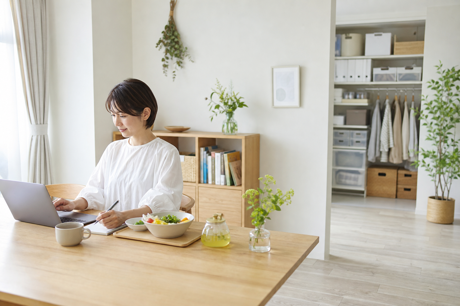 在宅ワークを快適に！季節ごとの食習慣とスペース整理のコツの記事内容を表すイメージ