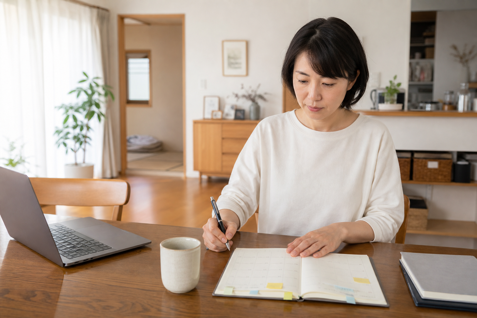 在宅勤務と介護を両立する環境づくりの準備をする様子