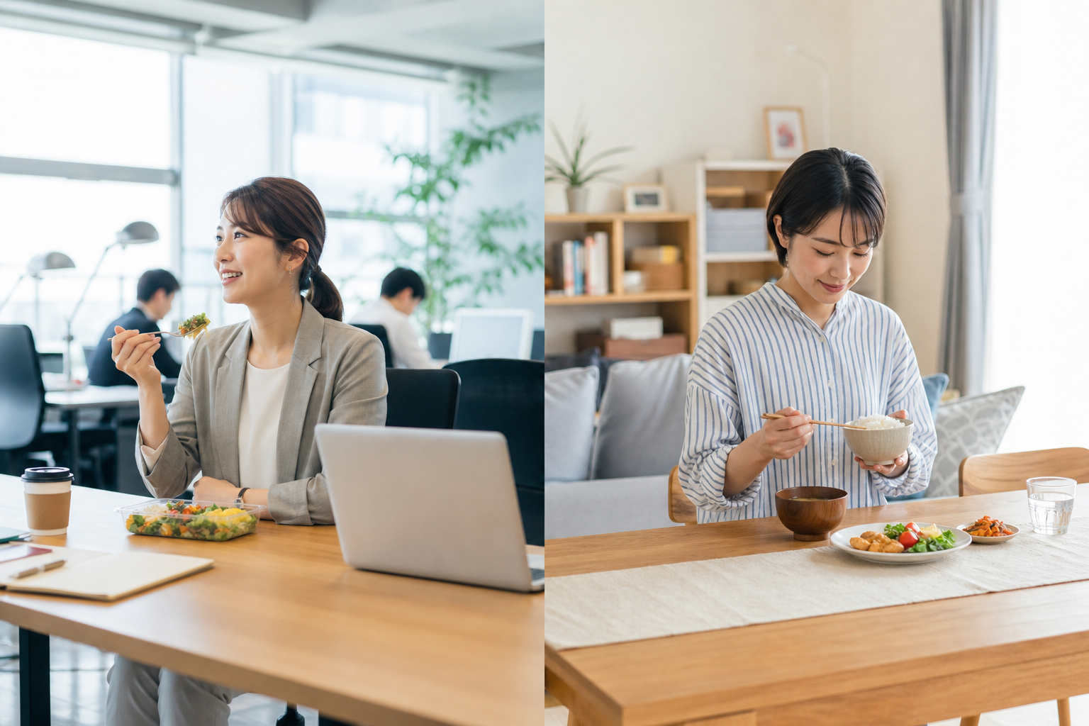 出社と在宅、ランチの楽しみ方を使い分けるコツの記事内容を表すイメージ