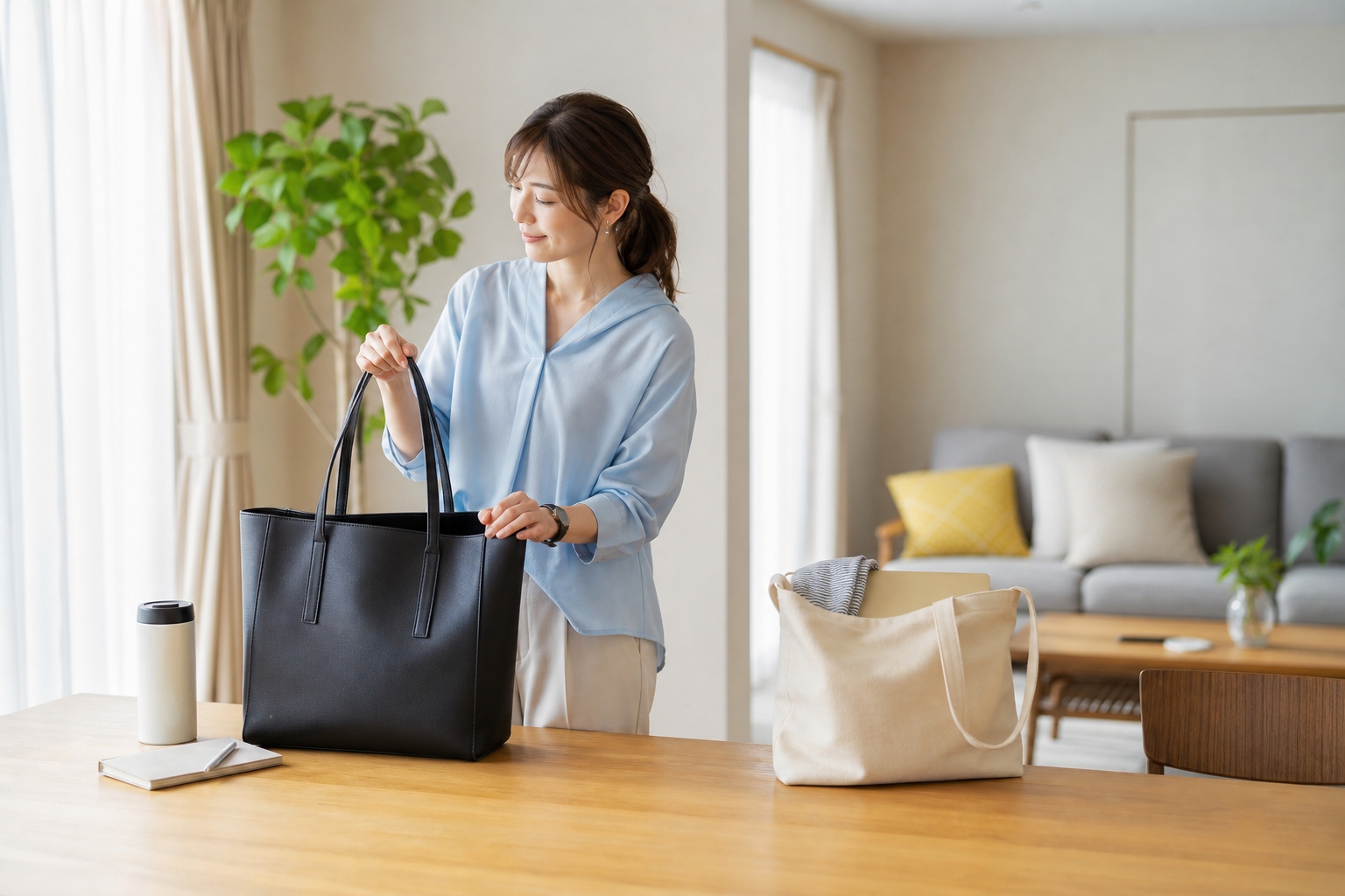 通勤バッグと在宅バッグ、使い分けの考え方の記事内容を表すイメージ