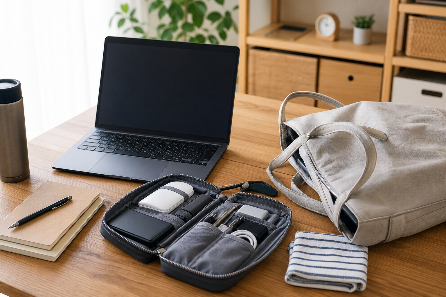 出社・在宅ハイブリッド時代に揃えておきたい“持ち物チェックリスト”で使う道具や配置の例