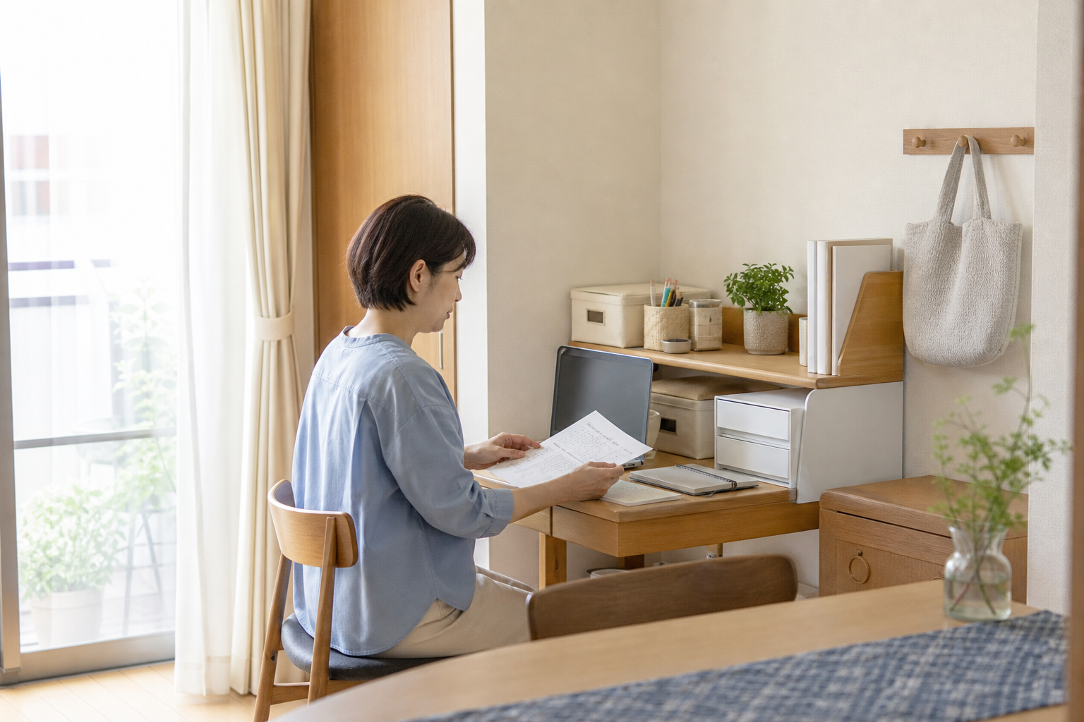 限られた部屋でも作れる“仕事&介護コーナー”設計のポイントの準備をする様子