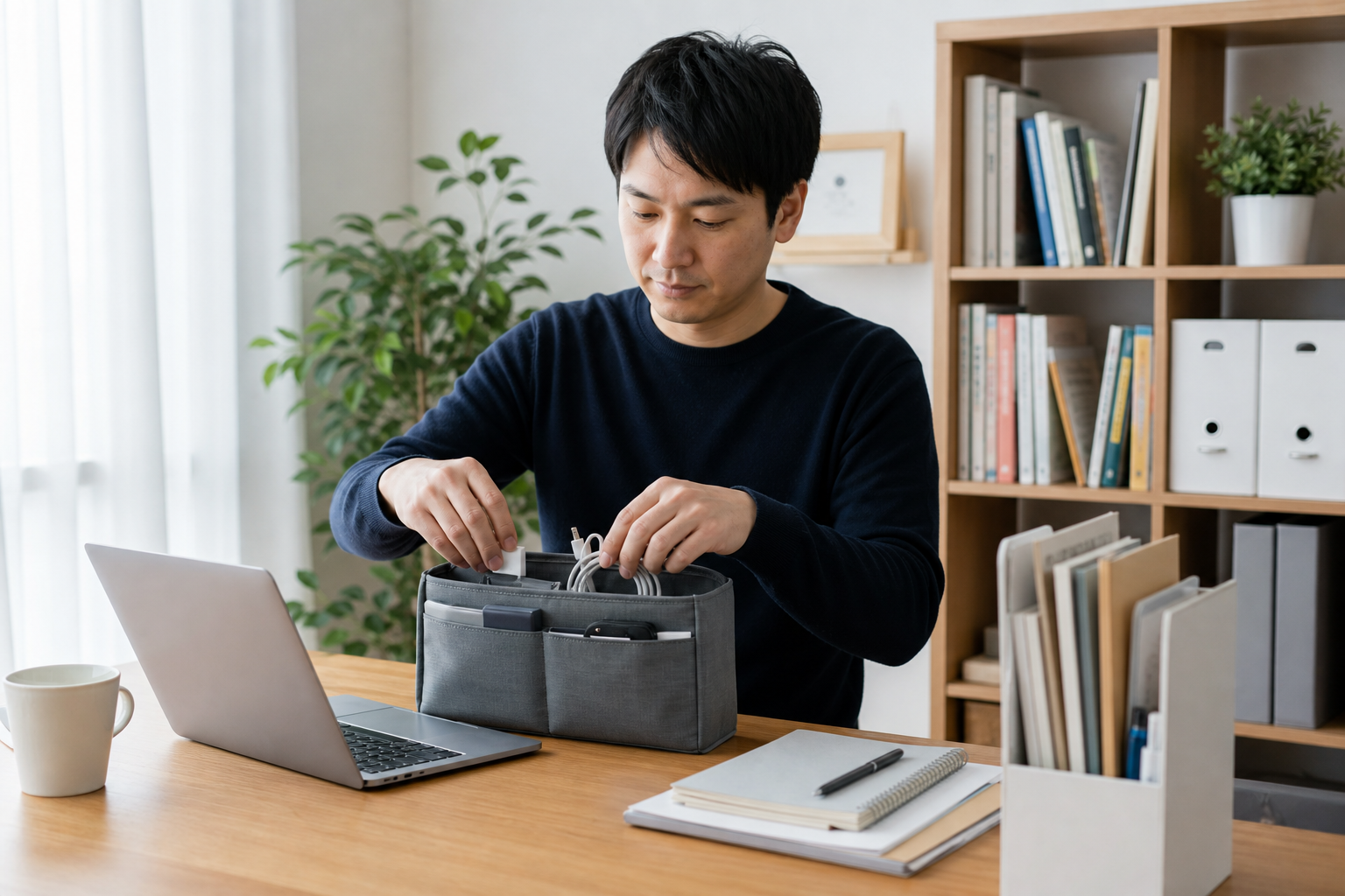 ケーブル・文具・資料が散らばらない、デスク周りの5つの習慣の準備をする様子
