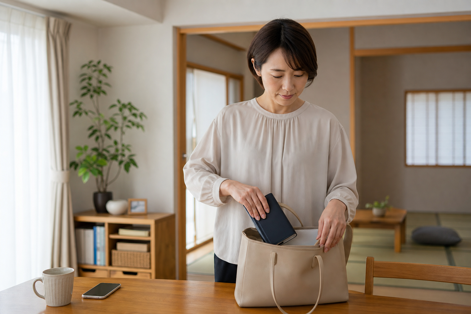 介護時間と会議時間が重なったときの“スムーズ切り替え術”の準備をする様子