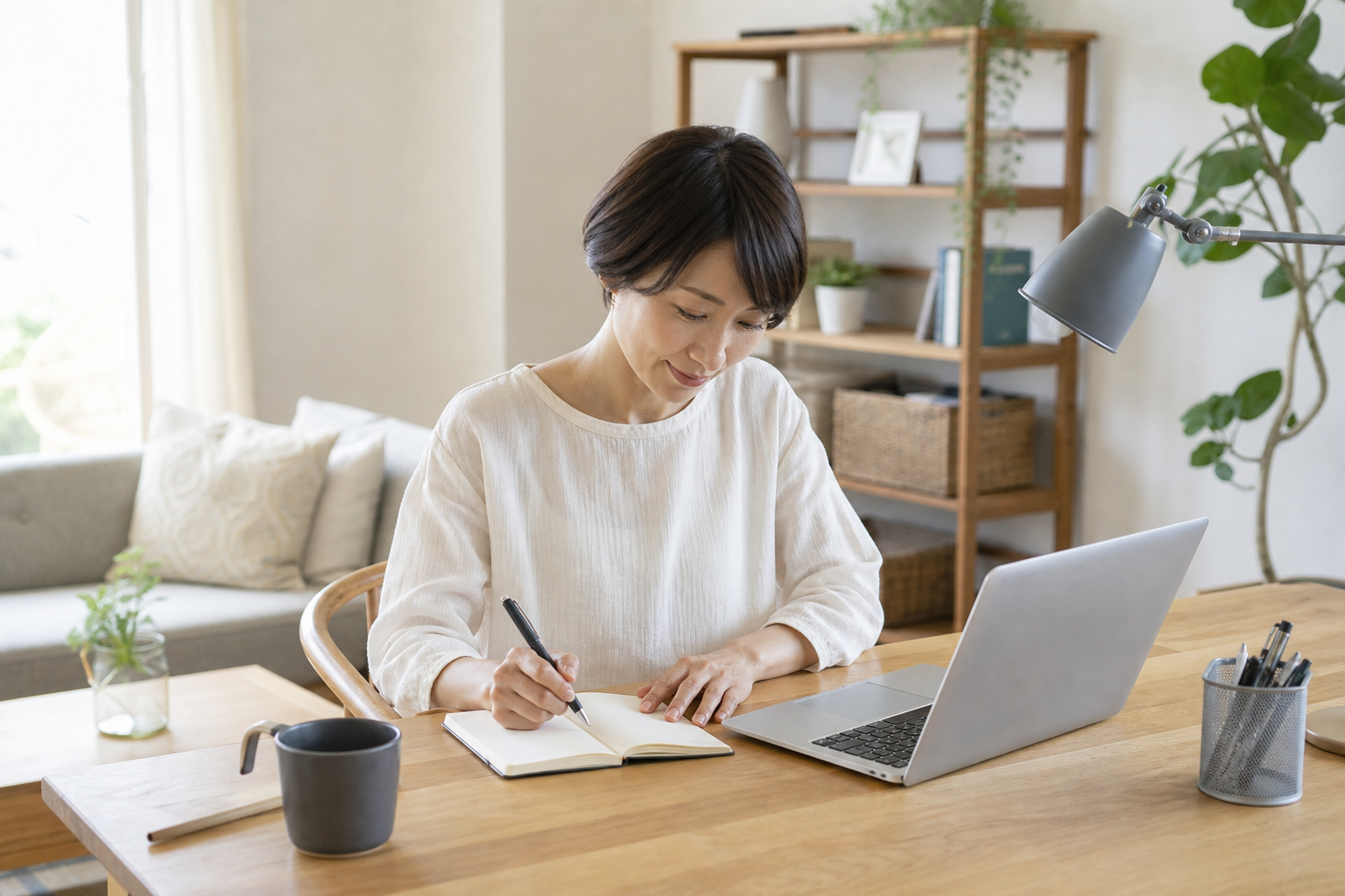 “お迎え待ち／見守り時間”を仕事効率に還元するアイデアの準備をする様子