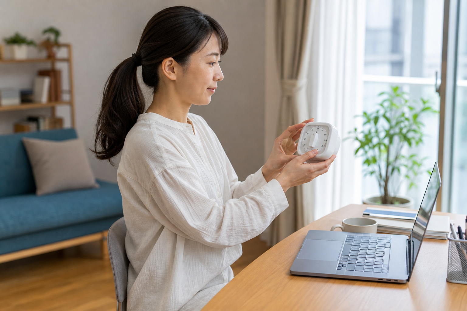 在宅勤務で使う“作業姿勢切り替えリマインダー”活用法の準備をする様子