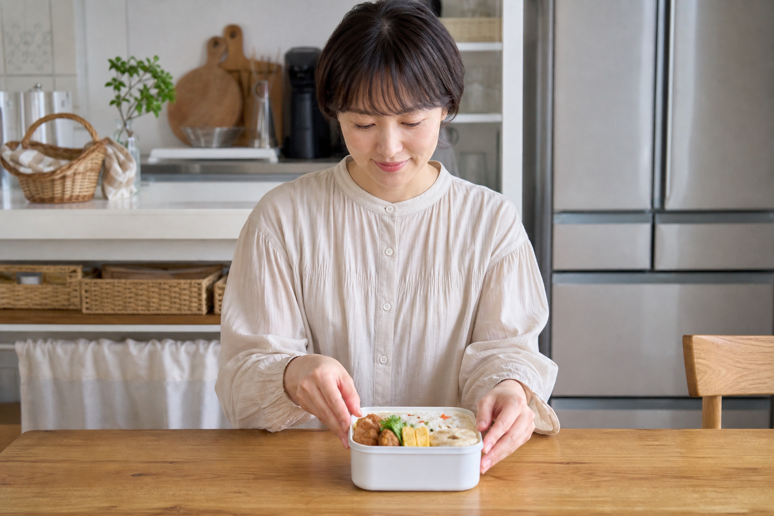冷蔵庫にあるもので作る“置き弁風”昼ごはんアイデアの準備をする様子